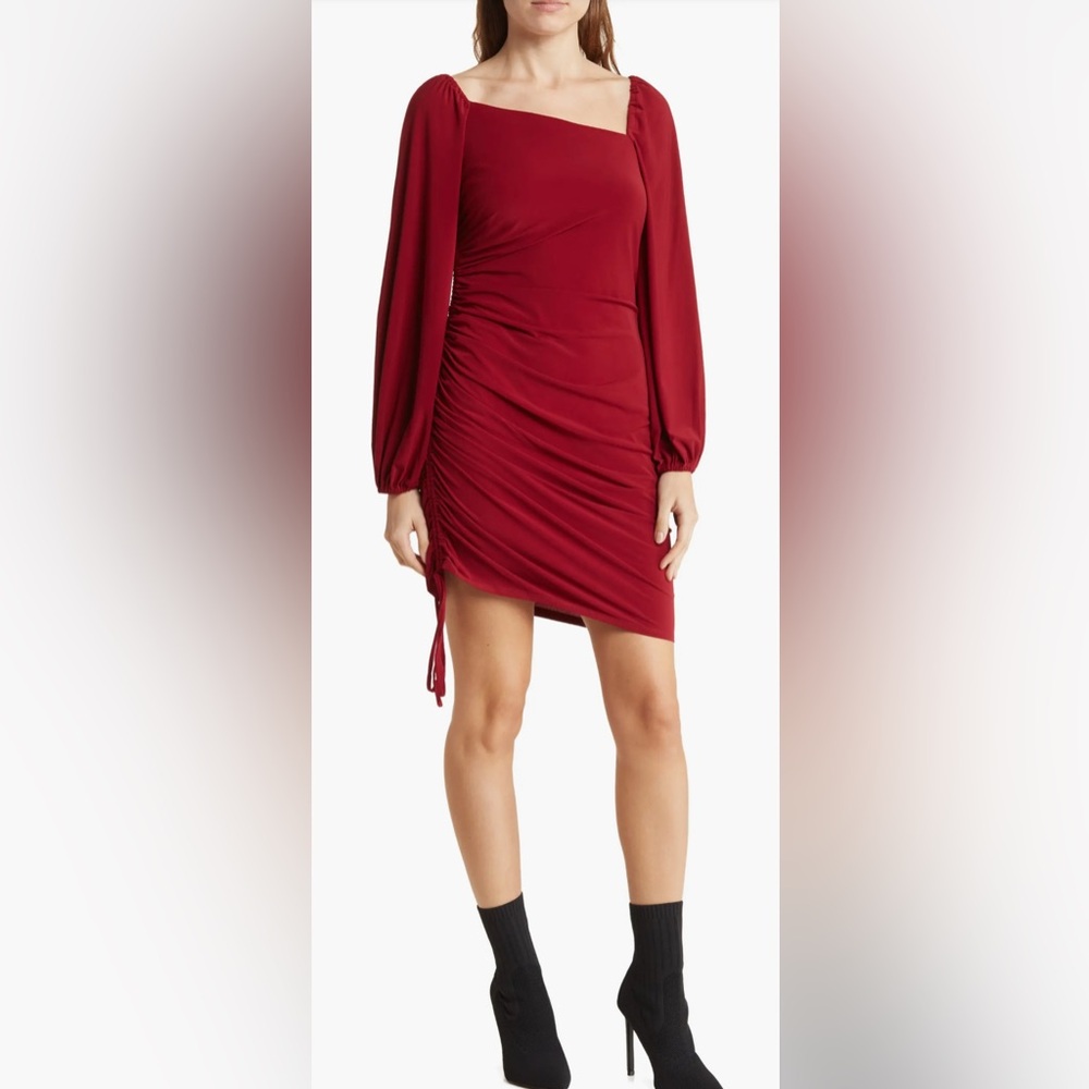 BCBGeneration Deep Red Ruched Long Sleeve Bodycon Dress Size 2 NWT